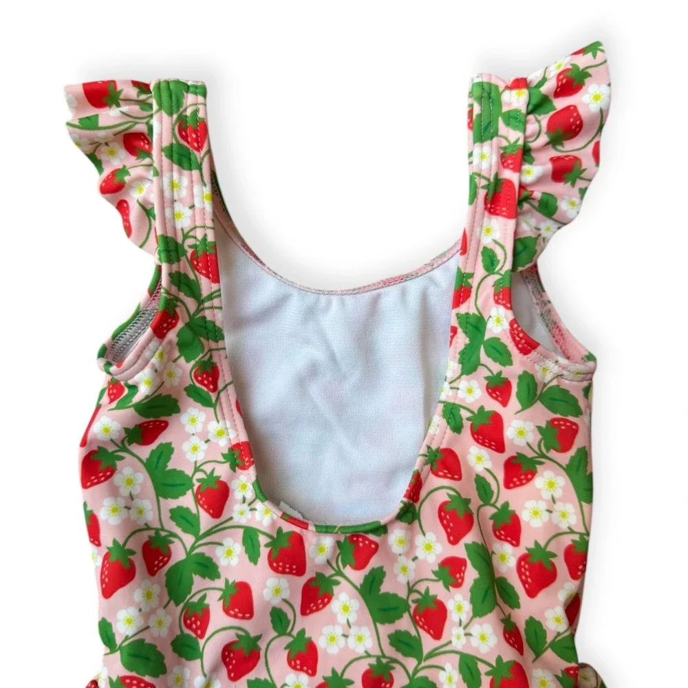 Baby Boden Strawberry Swimsuit Ruffle One Piece Girls 3-6M Flutter Sleeve